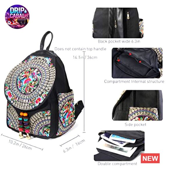 Vintage Embroidered Floral Bohemian Backpack Purse Adjustable Shoulder Bag main image 6